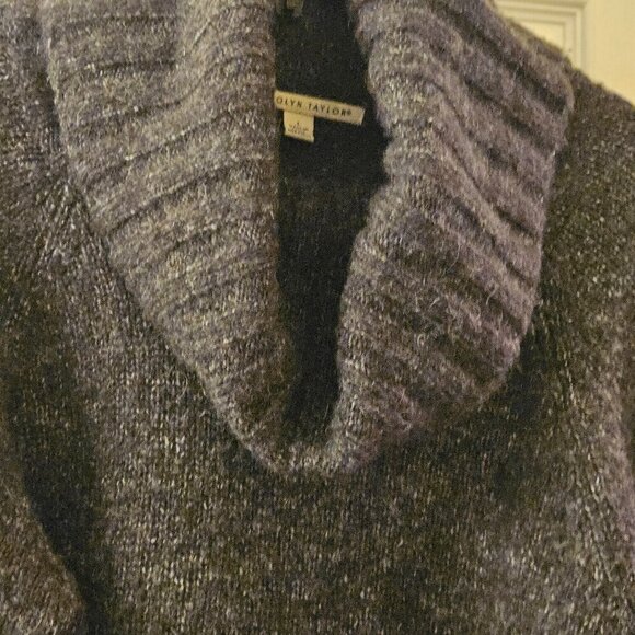 Carolyn Taylor Cozy Comfy charcoal grey wool blend cowl neck roll tab sweater L - Picture 3 of 9